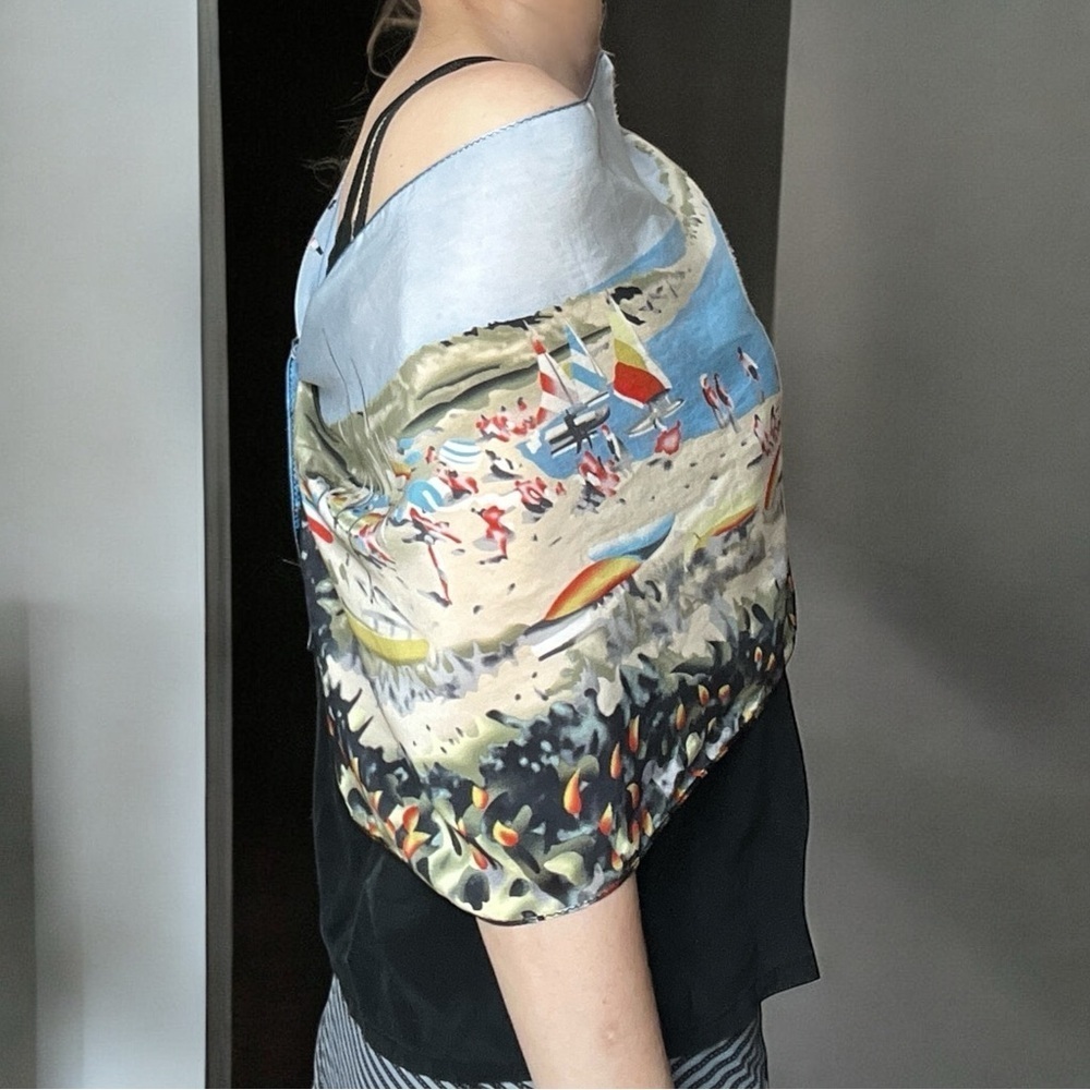 Silk Scenic Beach Print Oblong Scarf Headscarf - Picture 2 of 12